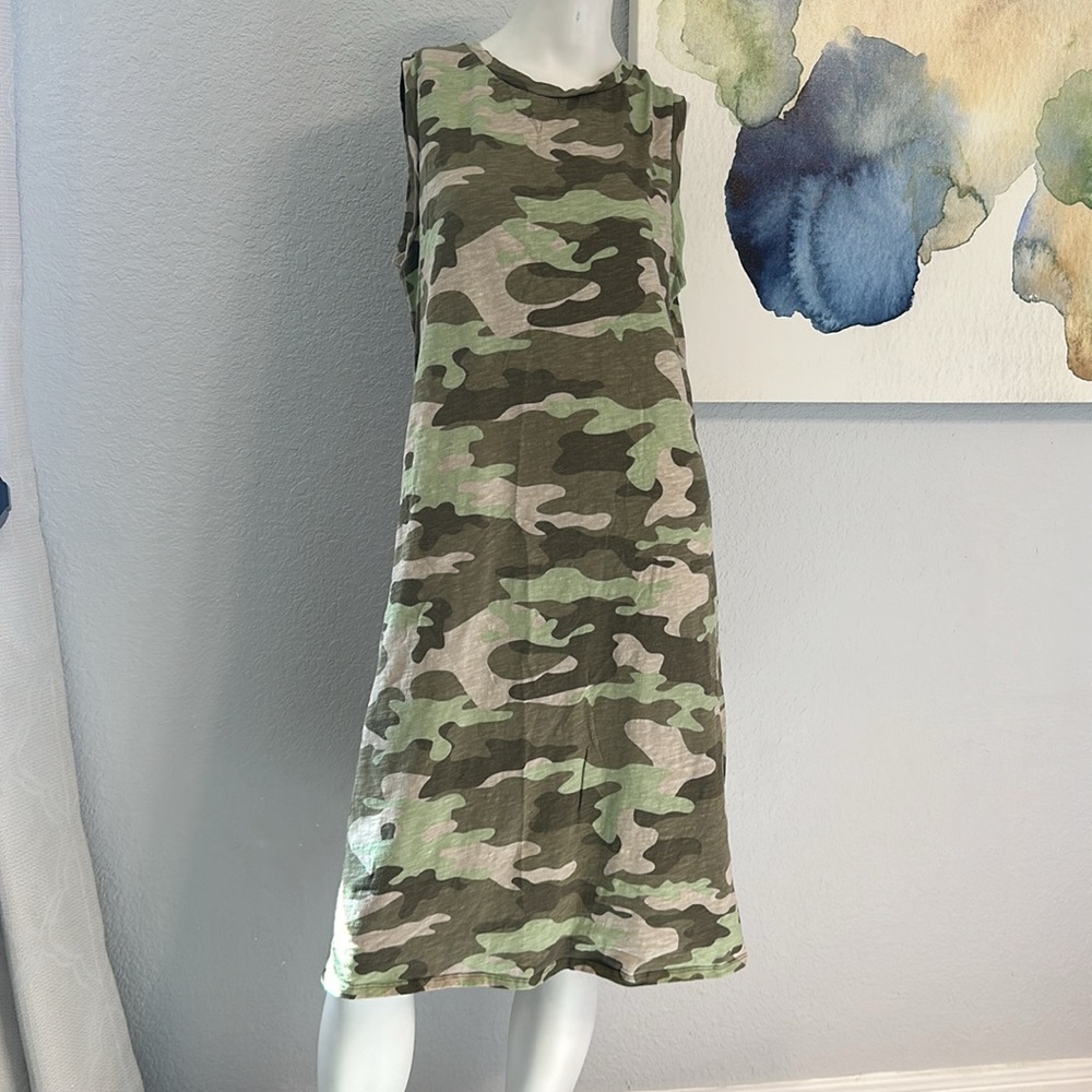 Vintage Nouveau Green Camouflage Tank Dress